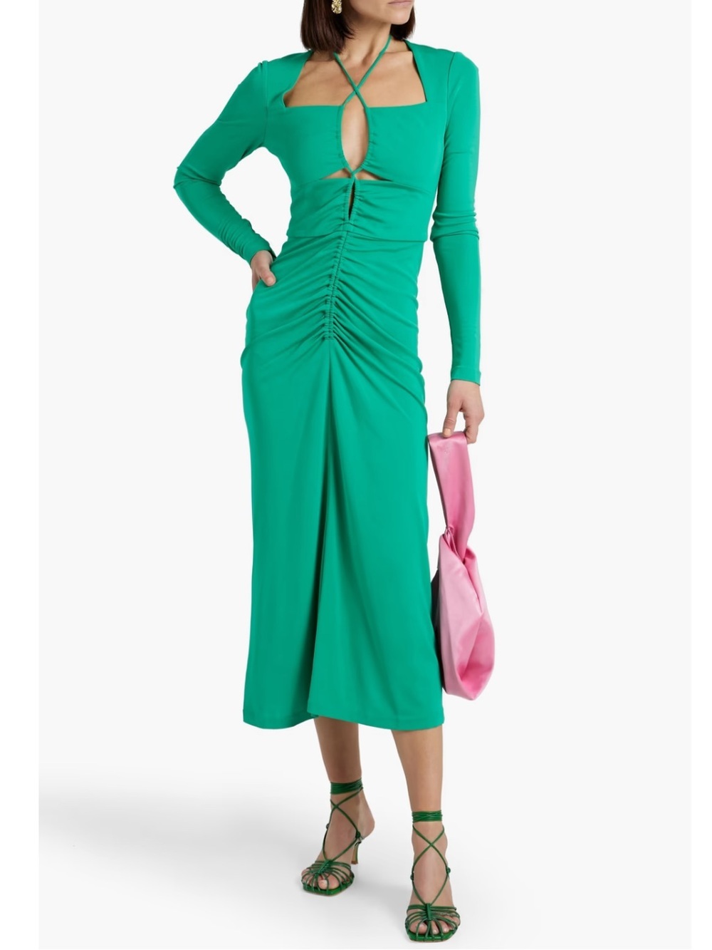 NEW NWT Rebecca Vallance Edie Cut-Out Ruched Jersey Midi Dress